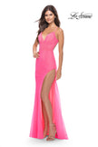 Picture of: Rhinestone Fully Embellished Prom Dress with Sheer Bodice in Neon in Neon Pink, Style: 31419, Detail Picture 4