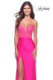 Picture of: Long Dress with Jersey Skirt and Lace Illusion Bodice in Neon in Neon Pink, Style: 31411, Detail Picture 5