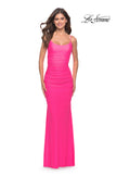 Picture of: Jeweled Modified Scoop Neck Jersey Dress with Open Back in Bright Colors in Neon Pink, Style: 31414, Detail Picture 5
