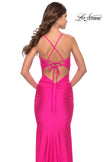 Picture of: Embellished Rhinestone Jersey Long Dress with Lace Up Back in Neon in Neon Pink, Style: 31401, Detail Picture 6