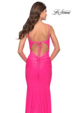 Picture of: Jeweled Modified Scoop Neck Jersey Dress with Open Back in Bright Colors in Neon Pink, Style: 31414, Detail Picture 6