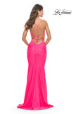 Picture of: Unique Jersey Dress with Open Criss Cross Sides in Neon in Neon Pink, Style: 31438, Detail Picture 6
