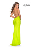 Picture of: Form Fitting Jersey Dress with Fully Open Back in Neon Yellow, Style: 28287, Detail Picture 4