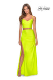 Picture of: Two Piece Long Prom Dress with Ruched Detailing in Neon Yellow, Style: 28472, Detail Picture 4