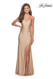 Picture of: Long Homecoming Dress with Slit and Criss Cross Back in Nude, Style: 28206, Detail Picture 7