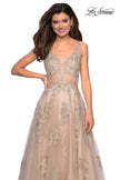 Picture of: Sheer Bodice Prom Dress with Floral Embellishments in Nude, Style: 27647, Main Picture