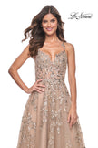 Picture of: Gorgeous Sequin Beaded Floral A-Line Tulle Dress in Nude, Style: 32052, Main Picture