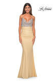 Picture of: Neon Ruched Jersey Dress with Rhinestone Mesh Draped Top in Nude, Style: 32320, Detail Picture 11