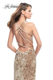 Picture of: Crushed Velvet Prom Dress with High Neckline and Leg Slit in Nude, Style: 25734, Back Picture