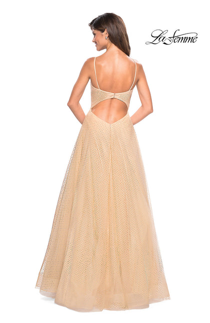 Picture of: Rhinestone A-Line Tulle Prom Dress in Nude, Style: 27608, Back Picture