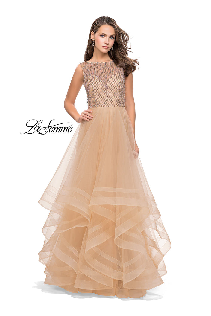 Picture of: Ball Gown with Ruffle Tulle Skirt and Beading in Nude, Style: 25620, Detail Picture 2