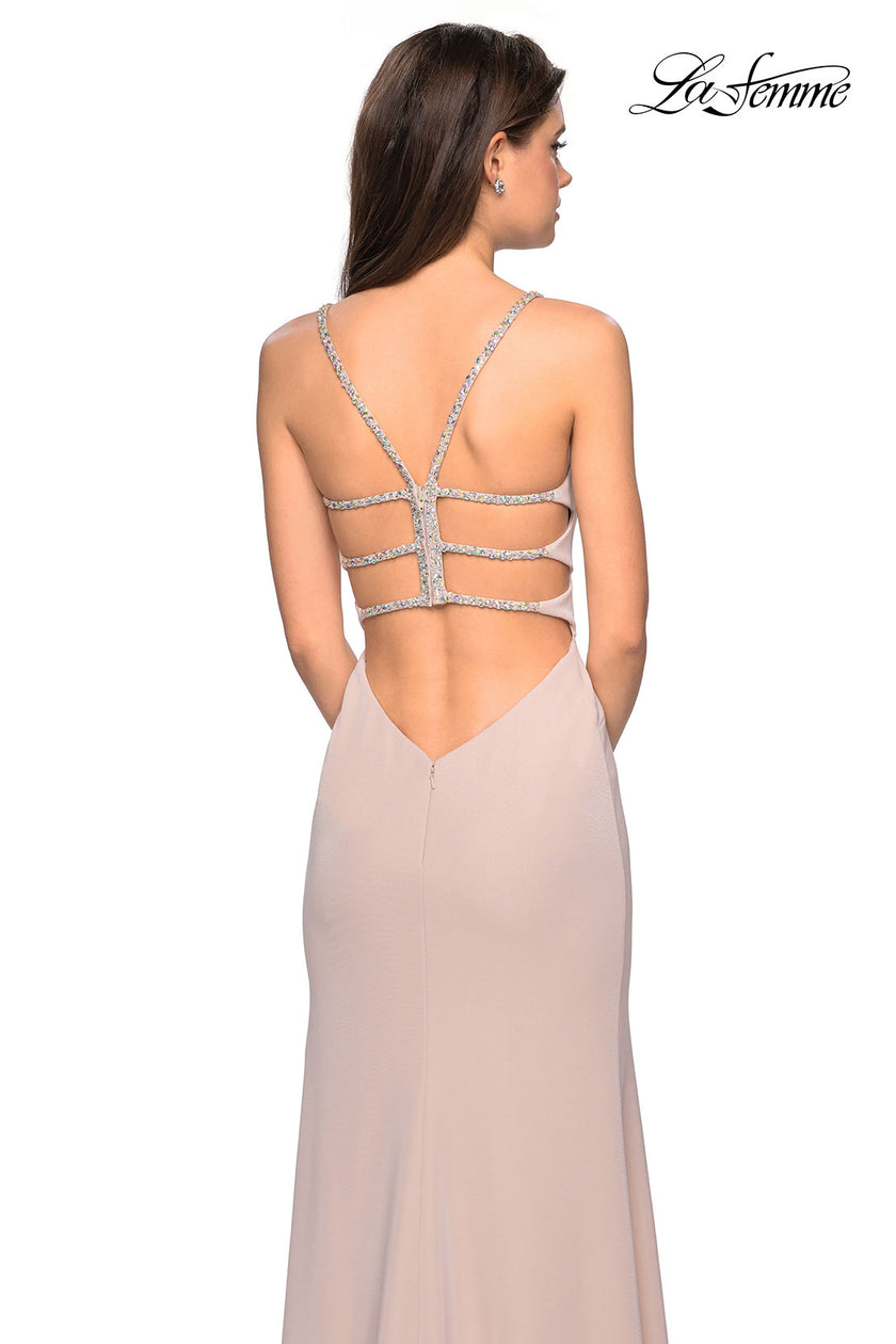 Picture of: Simple Long Prom Dress with Strappy Beaded Back in Nude, Style: 27089, Detail Picture 2