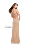 Picture of: Velvet Prom Dress Covered in Rhinestones with Side Cut Outs in Nude, Style: 25266, Detail Picture 4