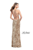 Picture of: Crushed Velvet Prom Dress with High Neckline and Leg Slit in Nude, Style: 25734, Detail Picture 2
