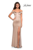 Picture of: Form Fitting Off the Shoulder Satin Prom Dress in Nude, Style: 27752, Detail Picture 7
