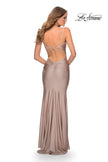Picture of: Long Ruched Jersey Prom Dress with Thin Straps in Nude, Style: 28398, Detail Picture 7