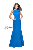 Picture of: Satin Mermaid Prom Gown with Mesh and Scoop Back in Ocean Blue, Style: 26076, Detail Picture 2