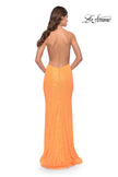 Picture of: High Neck Long Sequin Gown with Open Back in Orange, Style: 30635, Detail Picture 9