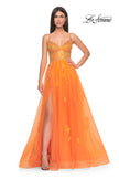 Picture of: A-Line Tulle Gown with Scallop Detail Bodice and Lace Applique in Orange, Style: 32028, Detail Picture 9