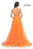 Picture of: A-Line Tulle Gown with Scallop Detail Bodice and Lace Applique in Orange, Style: 32028, Detail Picture 10