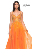 Picture of: A-Line Tulle Gown with Scallop Detail Bodice and Lace Applique in Orange, Style: 32028, Detail Picture 11