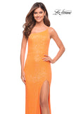 Picture of: Bright Simple One Shoulder Long Sequin Evening Gown in Orange, Style: 30618, Detail Picture 12