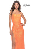 Picture of: Ruched Sequin Prom Dress with High Side Slit in Orange, Style: 31405, Detail Picture 15