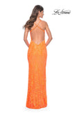 Picture of: Neon Fitted Print Sequin Pastel Prom Dress in Orange, Style: 32343, Back Picture