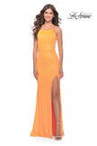 Picture of: High Neck Long Sequin Gown with Open Back in Orange, Style: 30635, Detail Picture 2