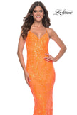 Picture of: Neon Fitted Print Sequin Pastel Prom Dress in Orange, Style: 32343, Detail Picture 3