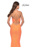 Picture of: Fitted Stretch Sequin Dress with Open Back and Defined Cups in Neon in Orange, Style: 31199, Detail Picture 6