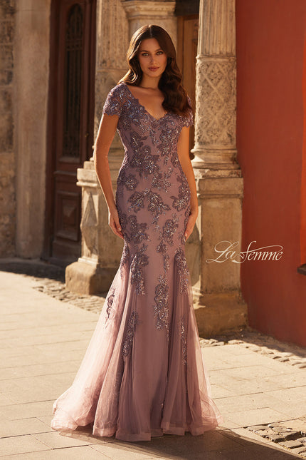 Picture of: Trumpet Mother of the Bride Dress with Beaded Lace Applique in Orchid, Style: 32940, Main Picture