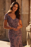 Picture of: Trumpet Mother of the Bride Dress with Beaded Lace Applique in Orchid, Style: 32940, Detail Picture 1