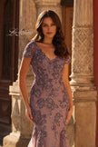 Picture of: Trumpet Mother of the Bride Dress with Beaded Lace Applique in Orchid, Style: 32940, Detail Picture 3