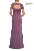 Picture of: Embroidered Lace Sleeve Gown with Keyhole Back in Orchid, Style: 33579, Detail Picture 4
