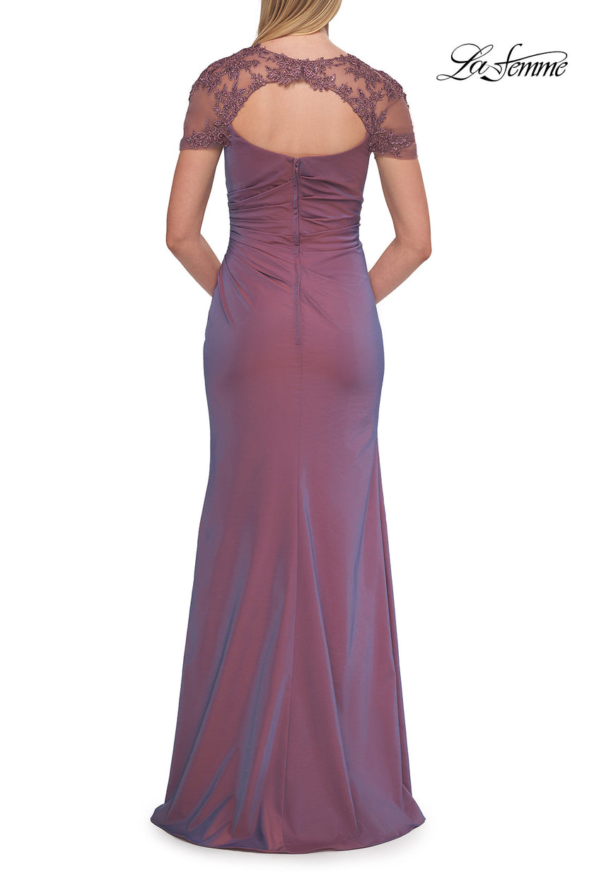 Picture of: Embroidered Lace Sleeve Gown with Keyhole Back in Orchid, Style: 33579, Detail Picture 4