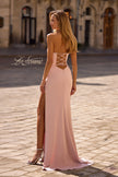 Picture of: Fitted Strapless Dress with Rhinestone Embellished Neckline and Slit in Orchid Pink, Style 32799, Back Picture