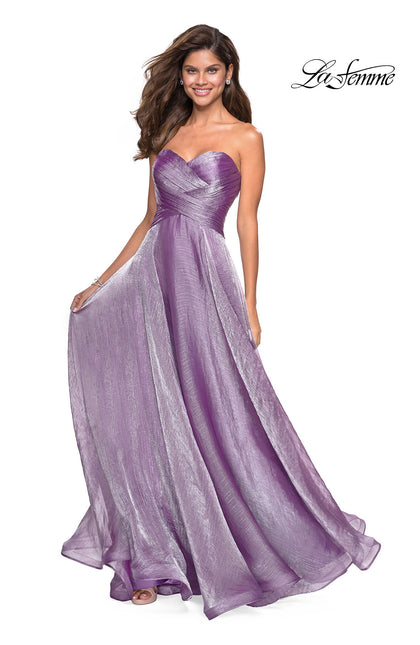 Picture of: Strapless Chiffon Dress with Criss Cross Bodice Detail in Orchid, Style: 27515, Main Picture