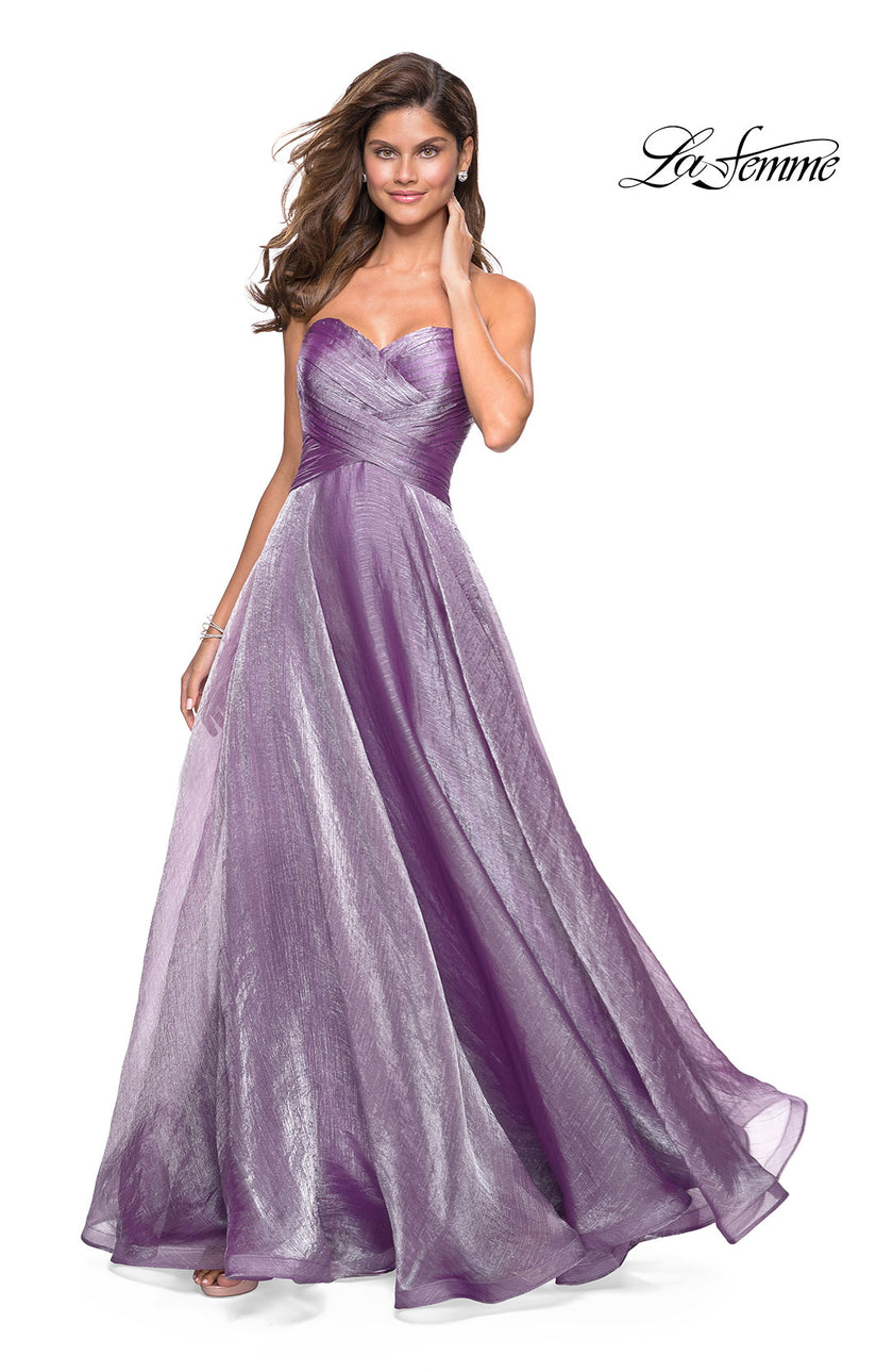 Picture of: Strapless Chiffon Dress with Criss Cross Bodice Detail in Orchid, Style: 27515, Detail Picture 5