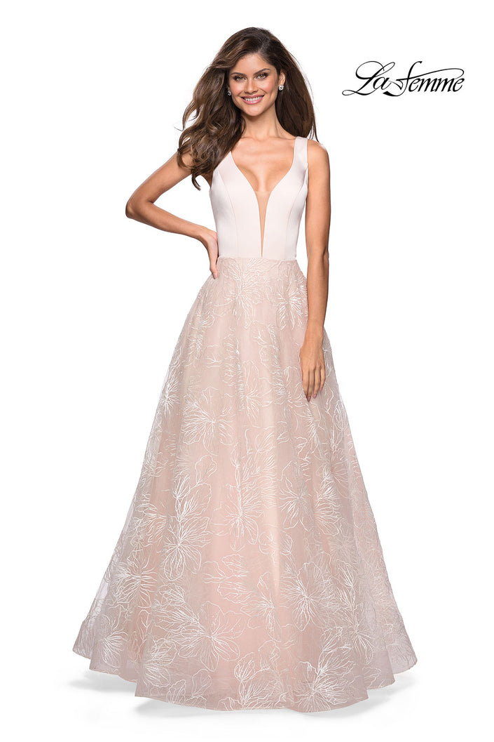 Picture of: Elegant Ball Gown With Floral Printed Skirt and Pockets in Pale Pink, Style: 27325, Main Picture
