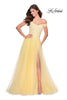Picture of: Off the Shoulder Tulle Gown with Sheer Floral Bodice in Pale Yellow, Style: 28598, Main Picture