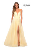 Picture of: Long Tulle Prom Dress with Criss Cross Bodice Detail in Pale Yellow, Style: 28893, Detail Picture 8