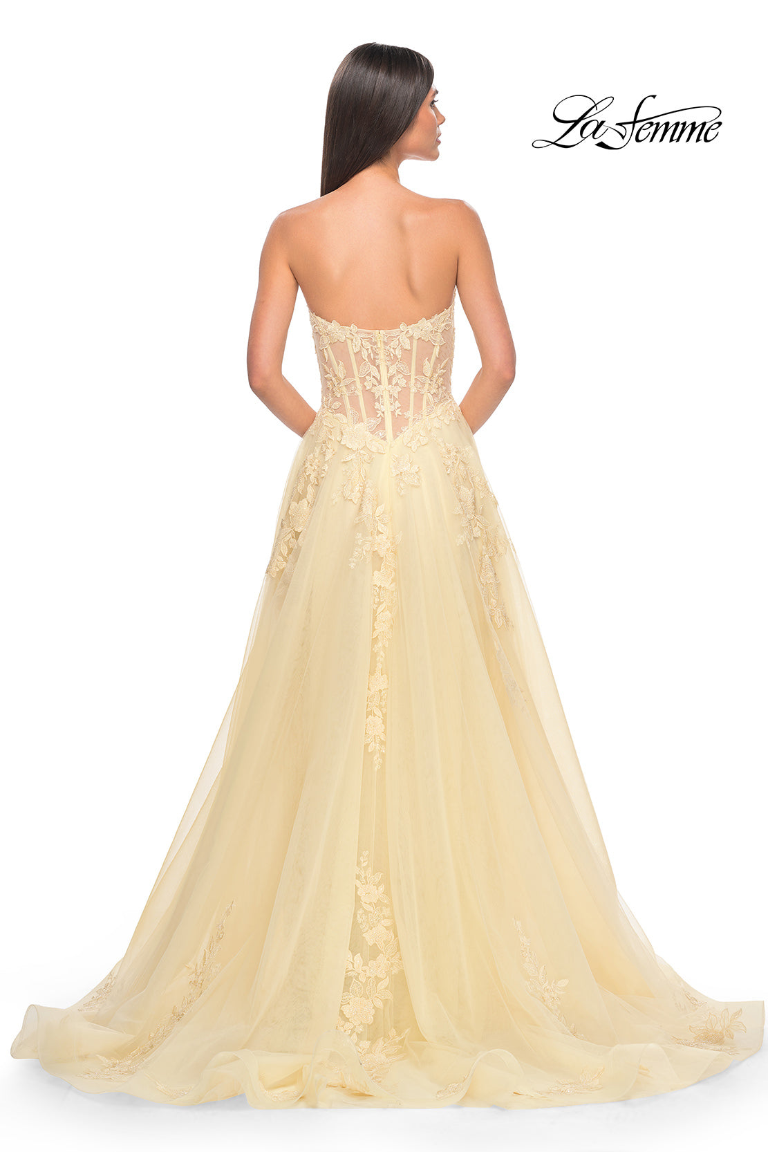 Picture of: Sweetheart Strapless Gown with Beautiful Lace Applique in Pale Yellow, Style: 32082, Detail Picture 8
