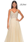 Picture of: A-Line Tulle Gown with Unique Floral and Rhinestone Details in Pale Yellow, Style: 32215, Detail Picture 8
