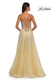 Picture of: Prom Gown with Rhinestone Tulle and Illusion Corset Bodice in Pale Yellow, Style: 32725, Detail Picture 8