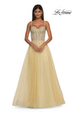 Picture of: Lace and Tulle A-line Prom Dress with High Slit in Pale Yellow, Style: 32646, Detail Picture 11