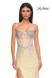 Picture of: Rhinestone Embellished Fitted Prom Dress with Corset and Deep V in Pale Yellow, Style 32717, Detail Picture 11