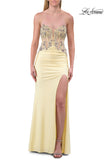 Picture of: Strapless Embellished Corset Gown with High Slit and Lace-Up Back in Pale Yellow, Style: 33761, Detail Picture 11