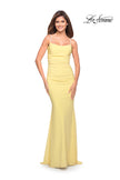 Picture of: Net Jersey Long Dress with Ruching and Diamond Straps in Pale Yellow, Style: 30701, Detail Picture 12