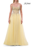 Picture of: Beaded Tulle A-Line Gown with Sheer Corset Bodice in Pale Yellow, Style: 33702, Detail Picture 12